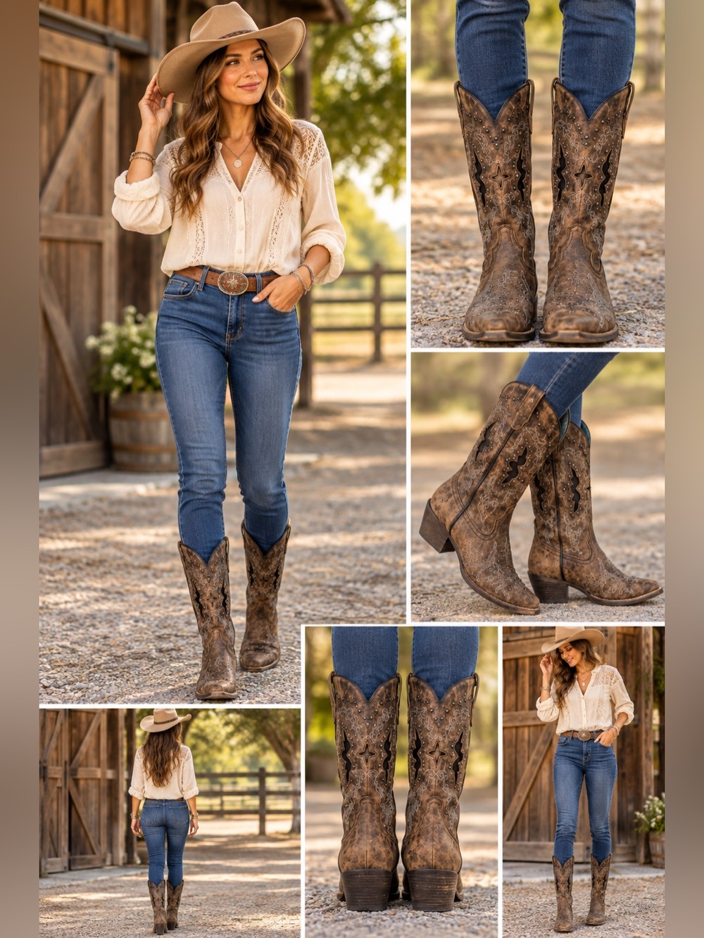 Laredo Lucretia 52133 Women’s 7M Brown Leather Western Cowboy Boots Studded